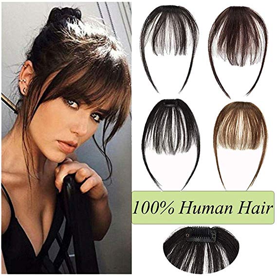 Clip In Real Hair Bangs Fringe 100% Human Hair Thin Neat Air Bangs With Temple for Women