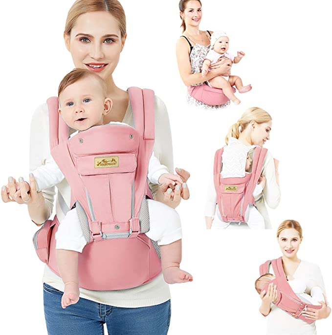 Viedouce Baby Carrier Ergonomic with Hip Seat/Pure Cotton Lightweight and Breathable/Multiposition:Dorsal, Ventral, Adjustable for Newborn and Toddler 3 to 48 Month (3.5 to 20 kg)