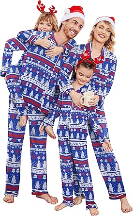 Ekouaer Christmas Family Matching Pajamas Long Sleeve Button Down Pj Set Festival Party Sleepwear