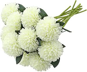 10 PCS Artificial Dandelion Flowers Lifelike Silk Dandelion Fake Flower Bouquets White Dandelion Ball with Stems and Leaves for Home Office Wedding Engagement Party Decoration DIY Craft Gift