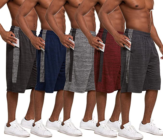 Essential Elements 5 Pack: Men's Active Performance Athletic Basketball Gym Cationic Shorts with Pockets