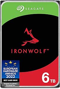 Seagate IronWolf 6TB Internal NAS HDD, CMR 3.5 Inch, SATA 6GB/s, 5400 RPM, 256 MB Cache for RAID NAS, Rescue Services - Frustration Free Packaging (ST6000VNZ06)