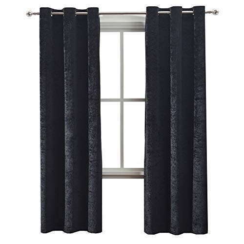 Milly&Roy Room Darkening Velvet Curtains Grommet Thermal Insulated Curtains for Living Room 42 x 84 inch Black Set of 2 Curtain Panels