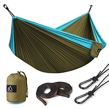 Terra Hiker Double Camping Hammock, 118"(L) x 78"(W) Lightweight Hammock, with Hammock Straps & Steel Carabiners, Portable Hammock for Backpacking, Travel, Beach, Yard for 2 Person