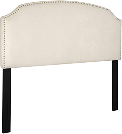 Amazon Brand – Rivet Curved Upholstered Headboard with Nailhead Trim, Queen, 60"W, Beige