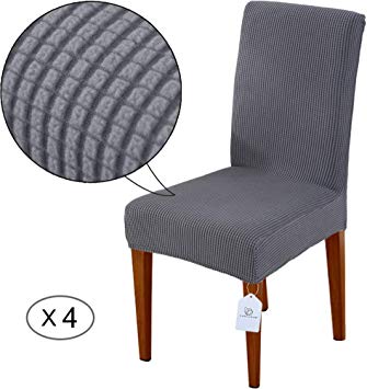 LUOLLOVE Chair Covers, Stretch Removable Washable Chair Covers for Dining Chairs, Dining Chairs Covers with Elastic Band for Home, Hotel, Banquet(4 PCS, Gray)