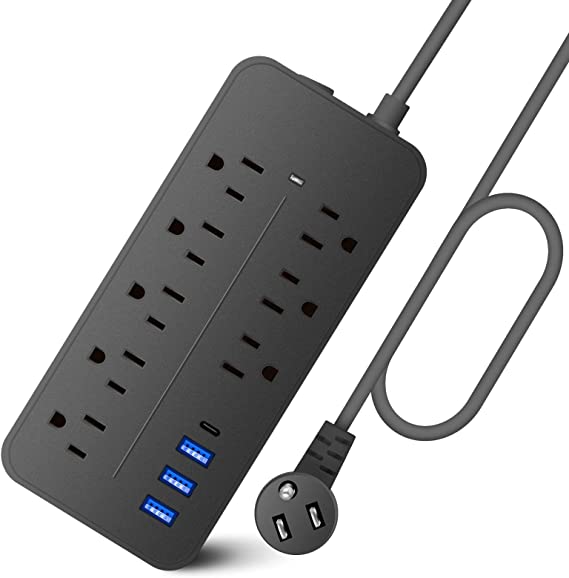 Power Strip—Flat Plug Surge Protector with USB Multiple outlets 4 ft Cord，with Overload Protection，Wall Mount，Desktop Charging Station for Home，Office and College Dorm Room Essentials Power Outlet