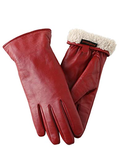 Warm Fleece Lining Touchscreen Texting Driving Winter Womens Leather Gloves