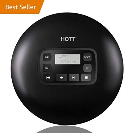 Portable CD Player, HOTT CD611 Personal Compact Disc Player with with LCD Display, Stereo Earbuds and USB Charging Cable, Electronic Skip Protection Anti-Shock Function - Black