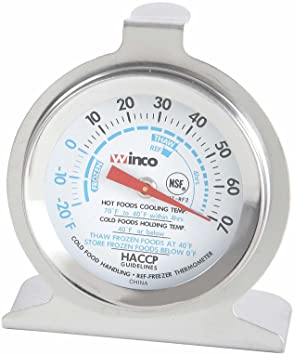 Winco Dial Refrigerator/Freezer Thermometer with Hook and Panel Base, 2-Inch