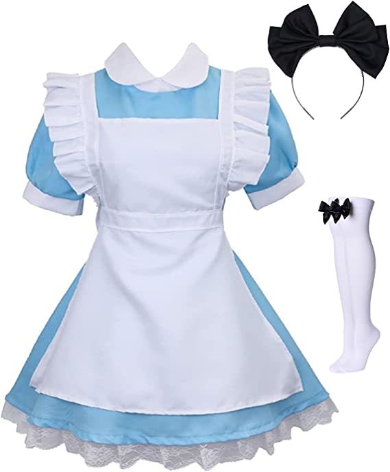 Colorful House Adult Anime Cosplay Outfit Women Blue Maid Costume Apron 4 Pcs Halloween lolita Maid Dress Set