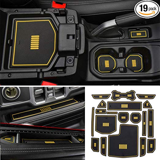 YOCTM Car Styling Cushion Non-Slip Gate Slot Pad Cup Mats Auto Interior Door Slot Pad Mat For Jeep Wrangler JL 2018 2019 Interior Parts Accessories (Yellow)