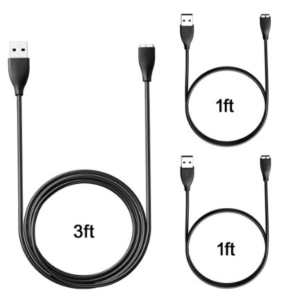 Kimilar 3Pcs Replacement USB Charger Charging Cable Cord for Fitbit Charge HR Band Wristband Wireless Activity Bracelet(2pcs 1ft 1pcs 3.3ft, Black)