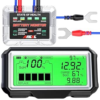 ANCEL BM200 PRO  12V Battery Monitor, 433MHZ Wireless Transmission Battery Monitor with Cranking & Charging Test, Voltage & Temperature Monitoring, Alarm Function for Car, Motocycle, RV, Truck & Boat