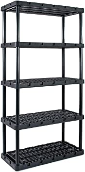 Gracious Living 91086-1C 18 x 36 x 72 Inch Knect A Shelf Fixed Height Heavy Duty Interlocking Ventilated Home, Office, Garage, Basement, Utility Room Storage 5 Tier Shelving Unit, Black