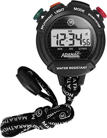Adanac Professional Stopwatch Timer - Digital Blacklight Display with Grip Buttons | Waterproof Dust Shock Resistant | Watch Alarm Time and Calendar Mode by Marathon Watch