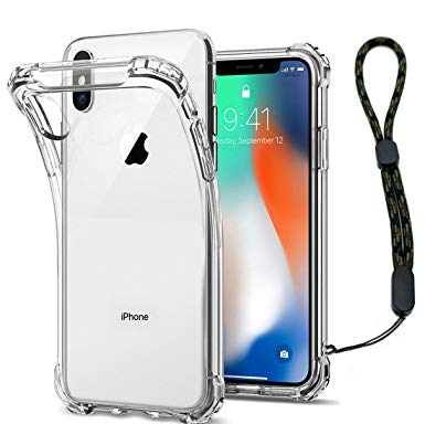 Calmpal iPhone Xs/iPhone X Case Crystal Clear Reinforced Corners Soft TPU Anti-Scratch Full Body Air Cushion Cover Case with Adjustable Camouflage Wrist Strap for iPhohe XS & iPhone X (5.8')