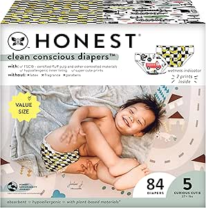 The Honest Company Clean Conscious Diapers | Plant-Based, Sustainable | Big Trucks   So Bananas | Super Club Box, Size 5 (27  lbs), 84 Count