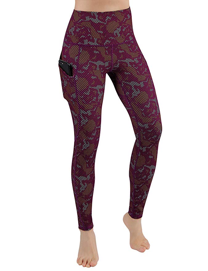 ODODOS High Waist Out Pocket Printed Yoga Pants Tummy Control Workout Running 4 Way Stretch Yoga Leggings