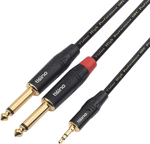 Disino 1/8 Inch(3.5mm) TRS Stereo to Dual 1/4 inch(6.35mm) TS Mono Y-Splitter Cable Mini Jack Stereo Breakout Cable Path Cords - 10 feet/3 Meters