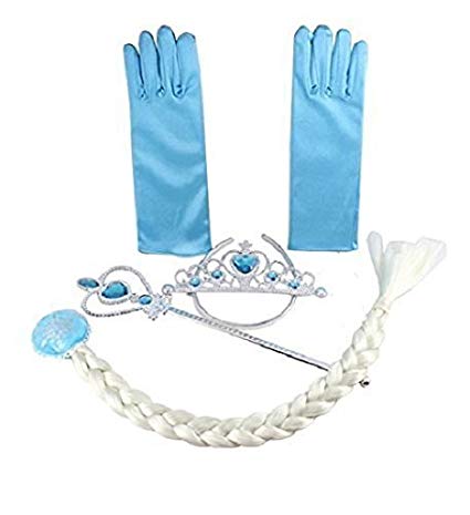 Vicloon ice princess set of tiara, gloves, magic wand, braid 3-9 years