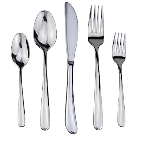 Dealight Flatware Set 18 8 Stainless Steel Silverware ,5-Pieces Mirror Polished Kitchen Tableware Service for 1