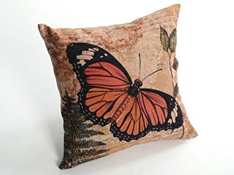 Createforlife Home Decorative Cotton Linen Square Pillowcase Retro Butterfly Swing Wings Throw Pillow Shams Cushion Cover 18"