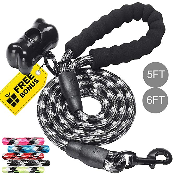 tobeDRI Heavy Duty Dog Leash with Foam Handle 5ft and 6ft Long - Dog Training Walking Leashes for Medium Large Dogs with A Free Dog Poop Bag Holder