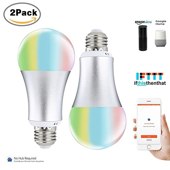 COOSA 2 Packs Smart LED Light Bulb Multicolor E27 Wifi Light Bulb Dimmable RGB Warm White Bulb with Time Function No Hub Required Compatible with Amazon Alexa Google Home IFTTT Suit for ISO Android