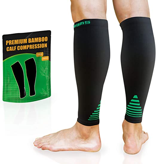 BAMS Bamboo Leg & Calf Compression Sleeve for Men & Women- Shin Splints, Running