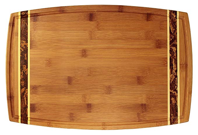 Totally Bamboo Marbled Bamboo Cutting & Serving Board, 100% Natural Bamboo Wood, 2-Tone Crushed Bamboo Inlay, 18” x 11.8” x .8”