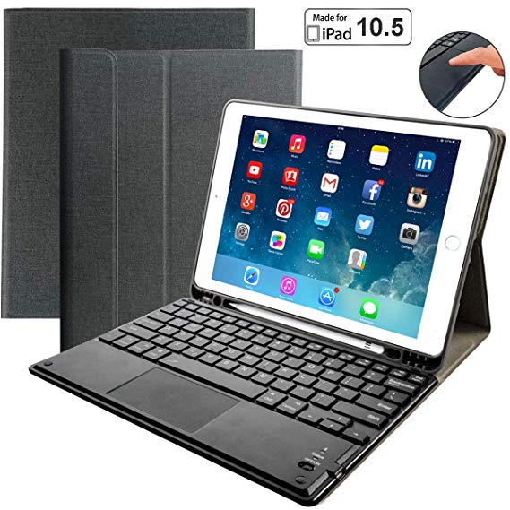 iPad Keyboard Case for iPad 10.5, Eoso Detachable Keyboard Built-in Touchpad & Pencil Holder for iPad Pro 10.5 inch 2017/iPad Air 3 2019(10.5", Black)