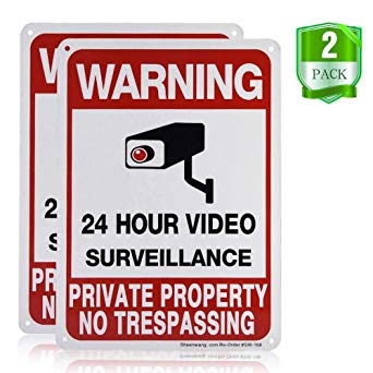 Sheenwang Private Property No Trespassing Sign, Video Surveillance Signs Outdoor, UV Printed .040 Mil Rust Free Aluminum 10 x 7 in, Security Camera Sign for Home, Business, Driveway Alert, CCTV