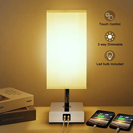 3 Way Dimmable Touch Control Table Lamp, Kakanuo Bedside Desk Lamp with 2 USB Charging Ports for Bedroom Living Room Office, T45 E26 LED Bulb Included