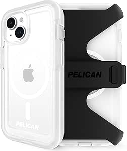 Pelican Voyager Series - iPhone 15 Case 6.1" [Compatible with MagSafe] [Anti-Yellow] Magnetic Charging Phone Case with Belt Clip Holster Kickstand [18ft Military Grade Drop Protection] - Clear