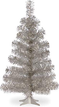 National Tree 3 Foot Silver Tinsel Tree with Plastic Stand (TT33-700-30-1)