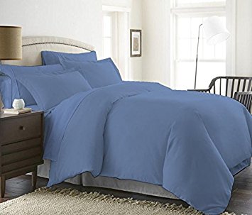 3 Piece Duvet Cover Set 100% Egyptian Cotton Hypoallergenic and Luxurious 600 Thread Count New Blue ( 1 Duvet Cover with Zipper Closer And 2 Pillowshams ) By BED ALTER Solid ( Queen / Full )