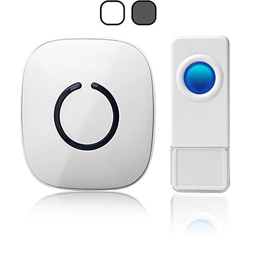 SadoTech Model C Waterproof Wireless Doorbell Operating at over 500-feet Range with Over 50 Chimes, No Batteries Required for Plugin Receiver, IP44 Waterproof Remote Button, (White)