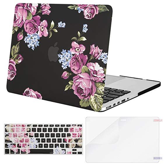 Mosiso Plastic Pattern Hard Shell Case with Keyboard Cover with Screen Protector Only for MacBook Pro Retina 13 Inch No CD-Rom (A1502/A1425, Version 2015/2014/2013/end 2012), Peony