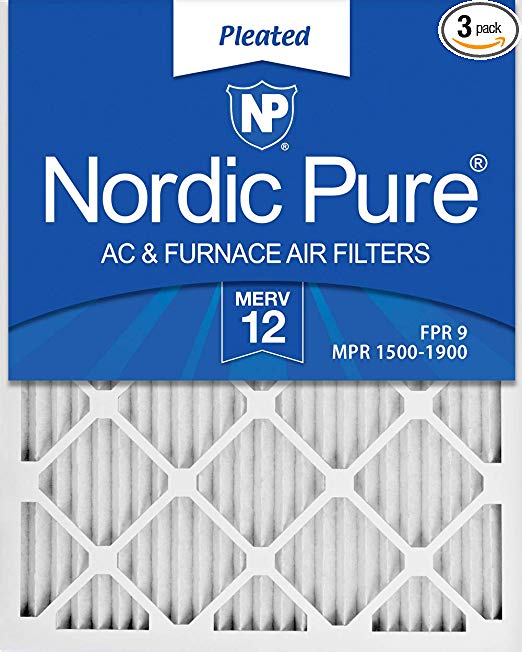 Nordic Pure 16x20x1 MERV 12 Pleated AC Furnace Air Filters, 3 PACK, 3 Piece