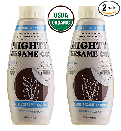 Mighty Sesame, Organic, Fine Sesame Tahini, 10.9oz, Squeezable Bottle, Gluten Free, Ready to use! (2 Pack)