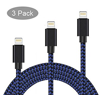 Lightning Cable,[3 Pack] Peslleey iPhone Charger to USB Syncing and Charging Cable Data Nylon Braided Cord Charger for iPhone 8/8 Plus7/7 Plus/6/6 Plus/6s/6s Plus/5/5s/5c/SE(Blue Black).