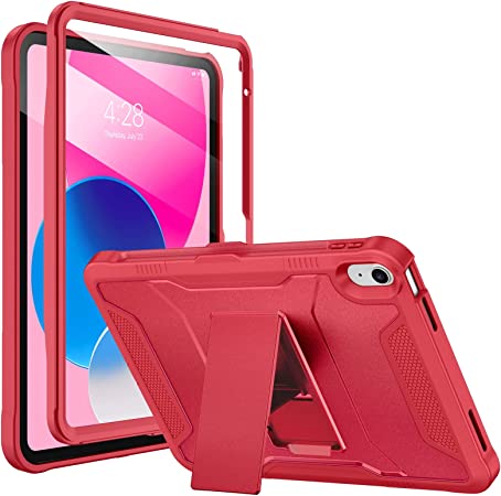 Soke Case for iPad 10th Generation 10.9-inch 2022, with Built-in Screen Protector and Kickstand, Rugged Full Body Protective Cover for New Apple iPad 10.9 Inch - Burgundy Red