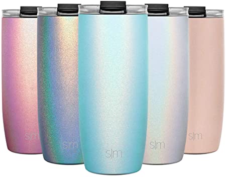 Simple Modern 20oz Voyager Travel Mug Tumbler w/Clear Flip Lid & Straw - Coffee Cup Vacuum Insulated Flask 18/8 Stainless Steel Hydro Water Bottle Shimmer: Aqua Aura