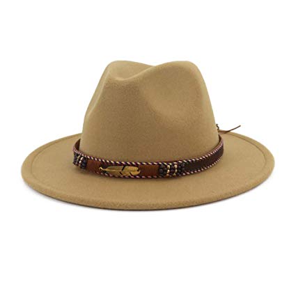 HUDANHUWEI Men Women Ethnic Felt Fedora Hat Wide Brim Panama Hats with Band