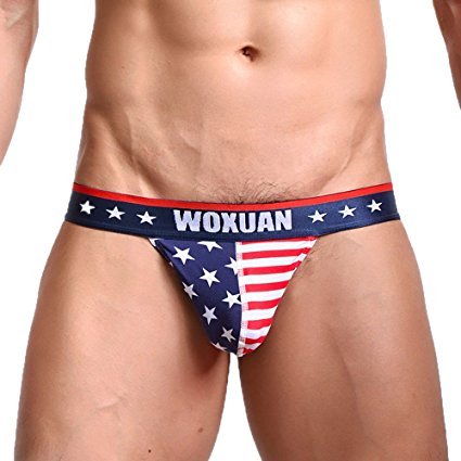 Iooho Men's USA Flag Briefs Sexy Lingerie American Flag Bikini Cotton Thong (XL)