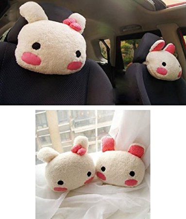 1 Pair Cute Lovely Plush Small Eye Rabbit Car Auto Headrest Head Pillow Seat Neck