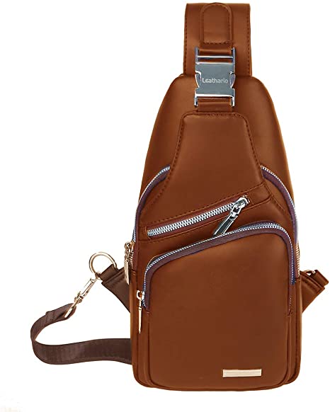 Leathario Men leather Chest Bag Shoulder Bag Crossbody Casual Bag Pack Multipurpose