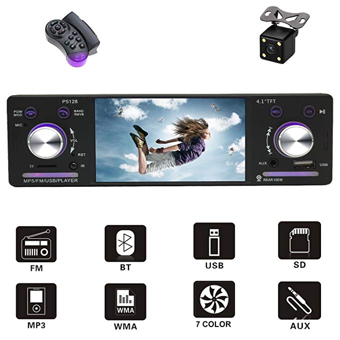 D&A Car Stereo/digital Media receiver with Bluetooth FM Radio in Dash/4.1inch HD Screen/MP5/MP3/Video Player, Single Din USB/AUX in/Hands-Free Calling/Rear View Camera Input and Wireless Remote Contro