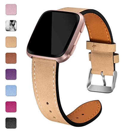 Maledan Replacement Bands Compatible for Fitbit Versa, Versa Lite Edition and Versa Special Edition, Genuine Leather Band Replacement Accessories Strap for Fitbit Versa Smart Watch, Women Men